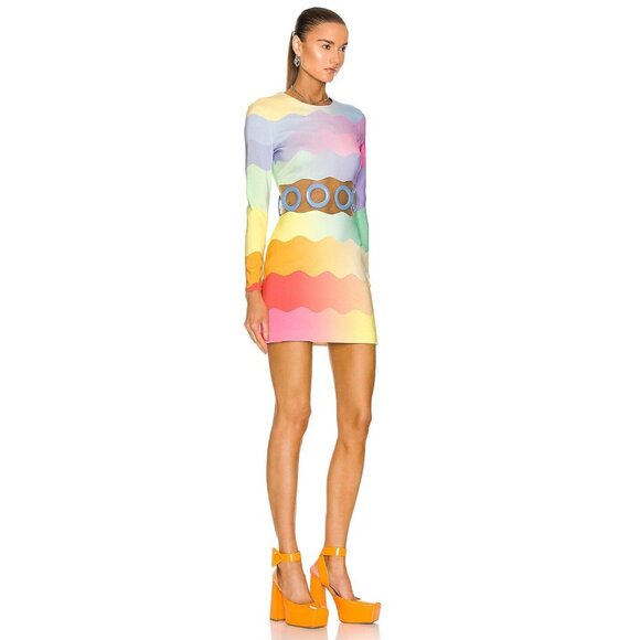 CASABLANCA Waist Cut Bodycon Dress in Rainbow 36 New Mini Cocktail Womens - Picture 3 of 15